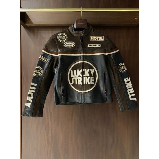 Handmade Men’s Lucky Strike Racing Leather Biker Jacket Handmade Men’s Lucky Strike Racing Leather Biker Jacket