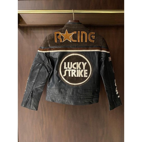 Handmade Men’s Lucky Strike Racing Leather Biker Jacket Handmade Men’s Lucky Strike Racing Leather Biker Jacket