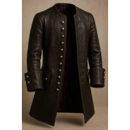 Handmade Vintage Dark Brown Leather Frock Coat