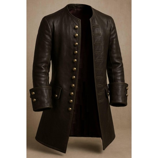 Handmade Vintage Dark Brown Leather Frock Coat