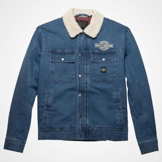 Harley Davidson Blue Denim Jacket with Fur Collar
