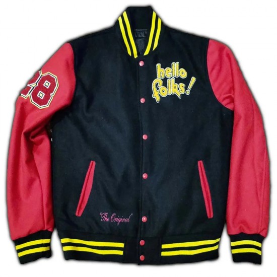 Hello Folks Mickey Mouse and Pluto Letterman Jacket Hello Folks Mickey Mouse and Pluto Letterman Jacket