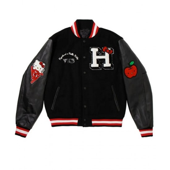 Hello Kitty Apples Wool Black Varsity Jacket Hello Kitty Apples Wool Black Varsity Jacket