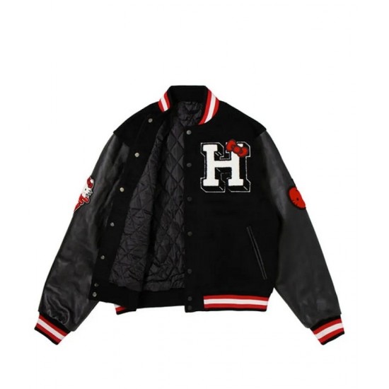Hello Kitty Apples Wool Black Varsity Jacket Hello Kitty Apples Wool Black Varsity Jacket