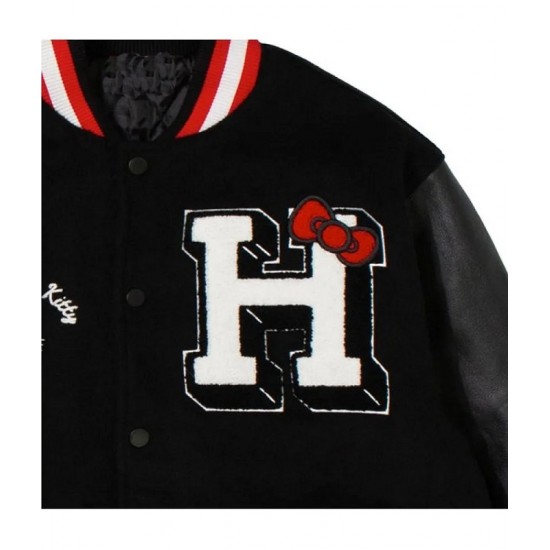 Hello Kitty Apples Wool Black Varsity Jacket Hello Kitty Apples Wool Black Varsity Jacket