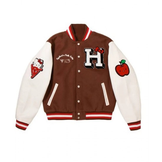 Hello Kitty Apples Wool Brown Varsity Jacket Hello Kitty Apples Wool Brown Varsity Jacket