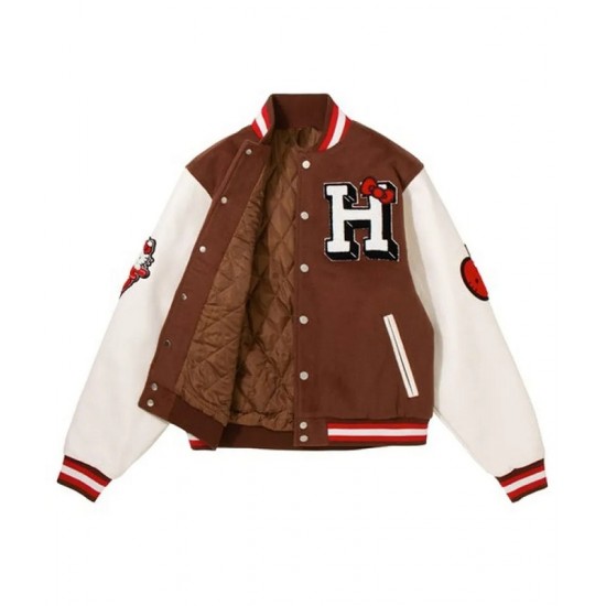 Hello Kitty Apples Wool Brown Varsity Jacket Hello Kitty Apples Wool Brown Varsity Jacket