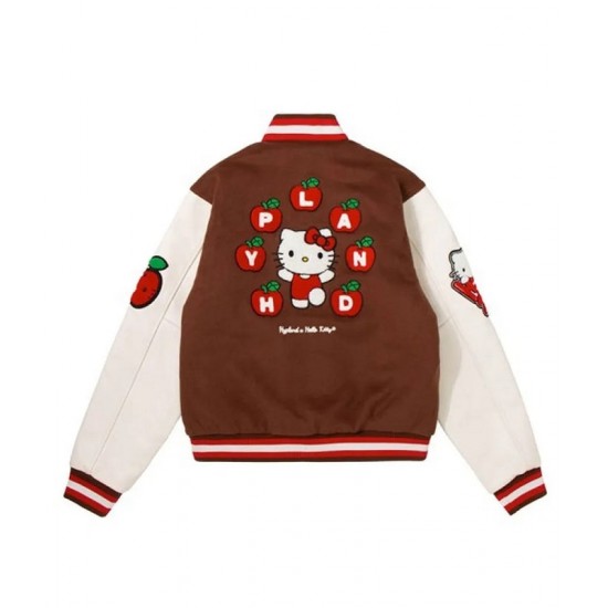 Hello Kitty Apples Wool Brown Varsity Jacket Hello Kitty Apples Wool Brown Varsity Jacket
