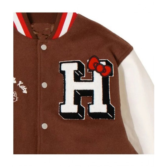 Hello Kitty Apples Wool Brown Varsity Jacket Hello Kitty Apples Wool Brown Varsity Jacket