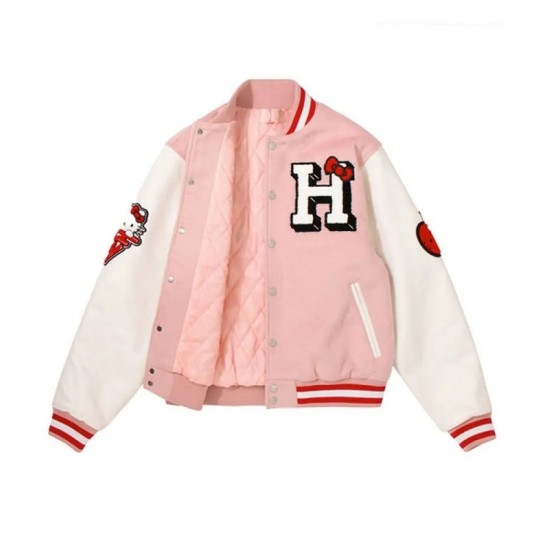 Hello Kitty Apples Wool Pink Varsity Jacket Hello Kitty Apples Wool Pink Varsity Jacket