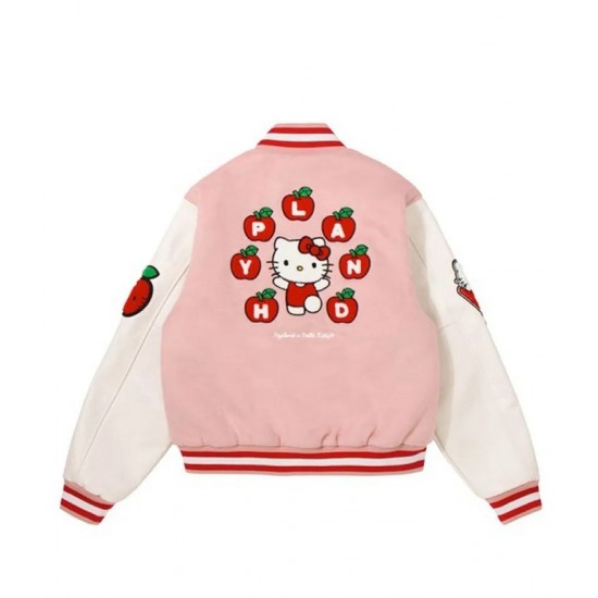 Hello Kitty Apples Wool Pink Varsity Jacket Hello Kitty Apples Wool Pink Varsity Jacket