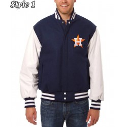 Houston Astros White and Navy Blue Varsity Jacket