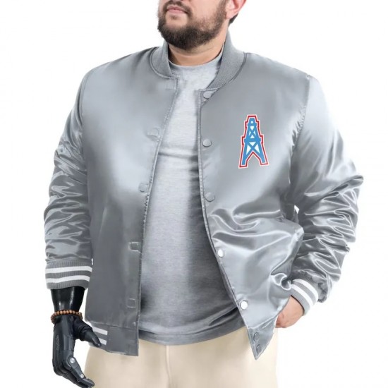 Houston Oilers Adaptive Team Graphic Varsity Satin Jacket