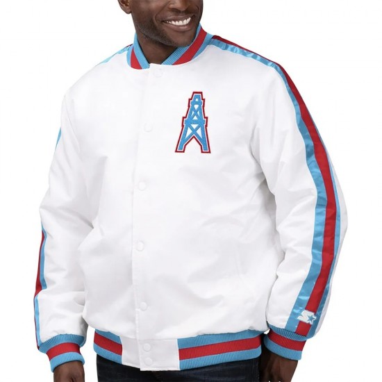 Houston Oilers Throwback D-Line Varsity Satin Jacket