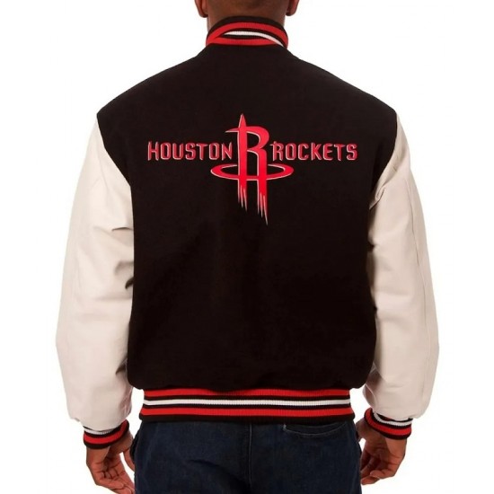 Houston Rockets Black and White Varsity Jacket Houston Rockets Black and White Varsity Jacket