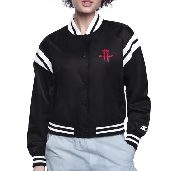 Houston Rockets Printed Logo Varsity Satin Jacket Houston Rockets Printed Logo Varsity Satin Jacket