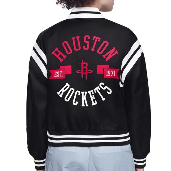 Houston Rockets Printed Logo Varsity Satin Jacket Houston Rockets Printed Logo Varsity Satin Jacket
