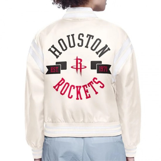 Houston Rockets Printed Logo Varsity Satin Jacket Houston Rockets Printed Logo Varsity Satin Jacket
