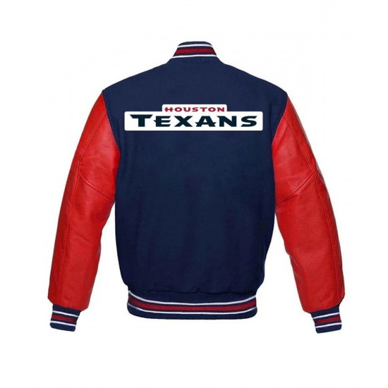 Houston Texans NFL Red and Blue Letterman Jacket Houston Texans NFL Red and Blue Letterman Jacket