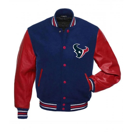 Houston Texans NFL Red and Blue Letterman Jacket Houston Texans NFL Red and Blue Letterman Jacket