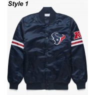Houston Texans Navy Blue Satin Bomber Jacket