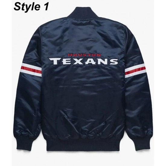 Houston Texans Navy Blue Satin Bomber Jacket