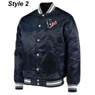 Houston Texans Navy Blue Satin Bomber Jacket