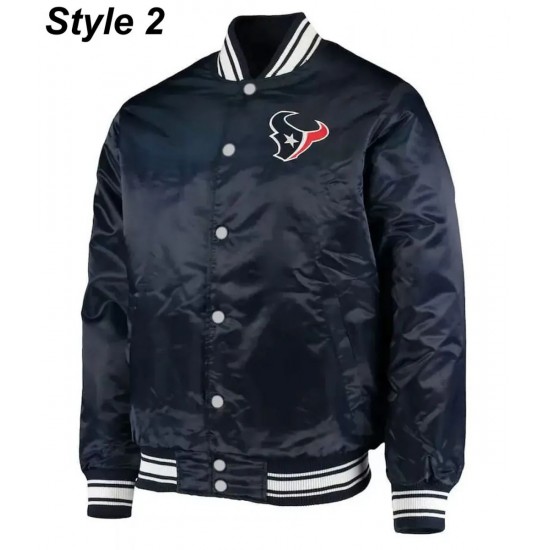 Houston Texans Navy Blue Satin Bomber Jacket