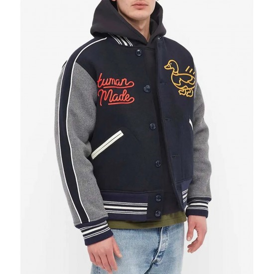 Human Made Duck Navy Blue and Grey Wool Jacket Human Made Duck Navy Blue and Grey Wool Jacket