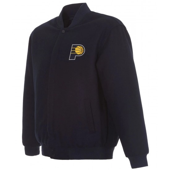 Indiana Pacers Bomber Navy Blue Wool Jacket