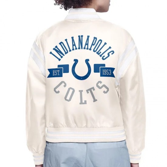 Indianapolis Colts Printed Logo Varsity Satin Jacket Indianapolis Colts Printed Logo Varsity Satin Jacket