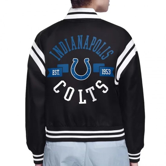 Indianapolis Colts Printed Logo Varsity Satin Jacket Indianapolis Colts Printed Logo Varsity Satin Jacket