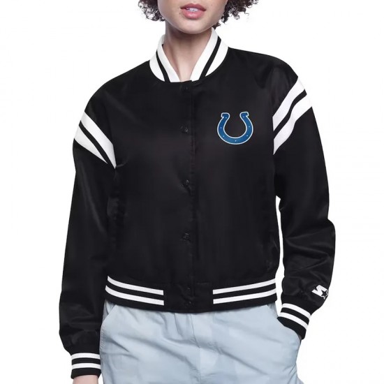 Indianapolis Colts Printed Logo Varsity Satin Jacket Indianapolis Colts Printed Logo Varsity Satin Jacket