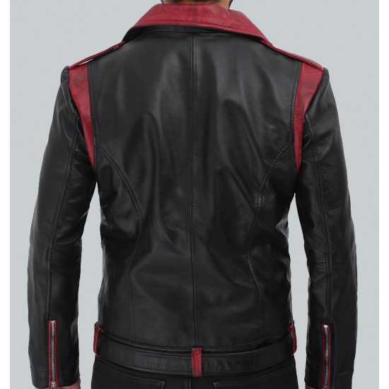 Jimmy Men's Black And Maroon Moto Jacket Jimmy Men's Black And Maroon Moto Jacket