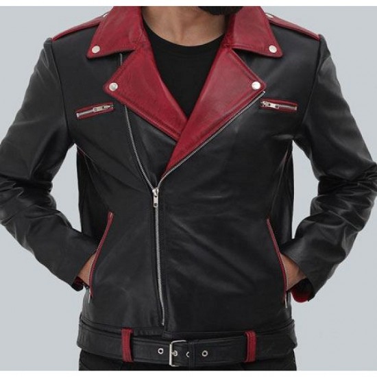 Jimmy Mens Black and Maroon Moto Jacket Jimmy Mens Black and Maroon Moto Jacket