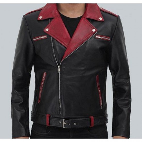 Jimmy Mens Black and Maroon Moto Jacket Jimmy Mens Black and Maroon Moto Jacket