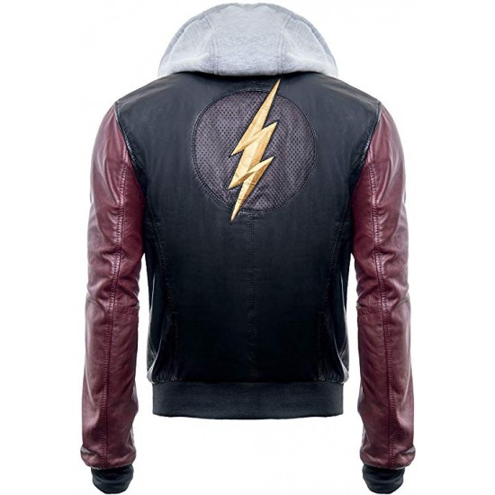 Justice League Barry Allen Flash Leather Jacket With Fleece Hood Justice League Barry Allen Flash Leather Jacket With Fleece Hood
