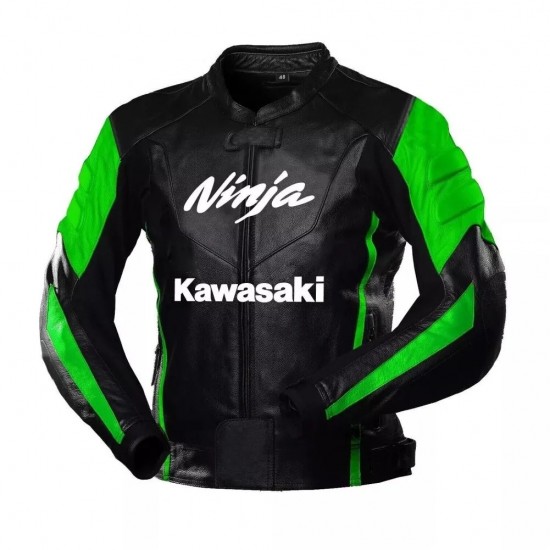 Kawasaki Ninja Black Green Racing Leather Jacket Kawasaki Ninja Black Green Racing Leather Jacket