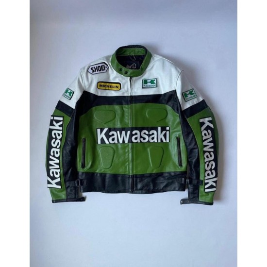 Kawasaki Racing Motorcycle Cowhide Leather Jacket Kawasaki Racing Motorcycle Cowhide Leather Jacket