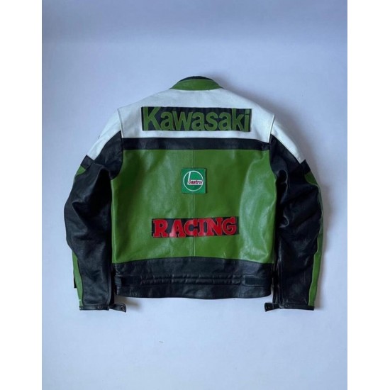 Kawasaki Racing Motorcycle Cowhide Leather Jacket Kawasaki Racing Motorcycle Cowhide Leather Jacket