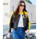 Kendall Jenner Race Flag Cafe Racer Leather Jacket Kendall Jenner Race Flag Cafe Racer Leather Jacket