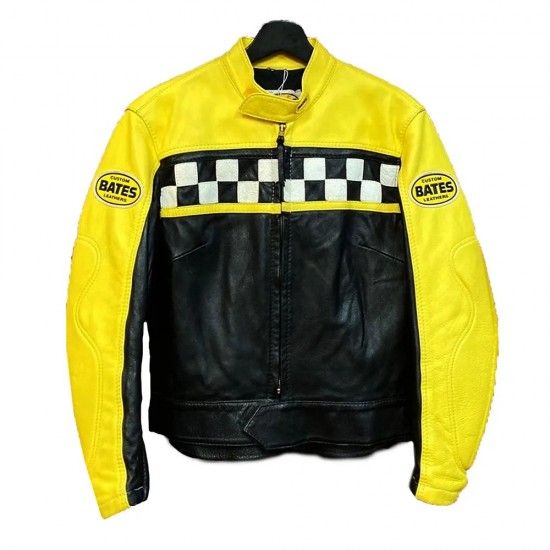 Kendall Jenner Race Flag Cafe Racer Leather Jacket Kendall Jenner Race Flag Cafe Racer Leather Jacket