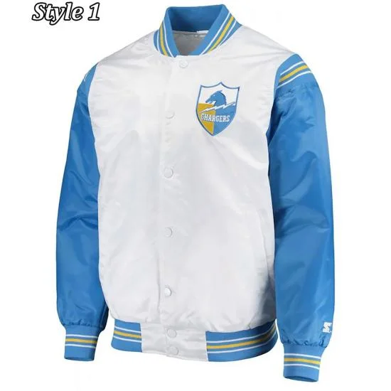 LA Chargers Renegade Throwback White & Powder Blue Varsity Satin Jacket