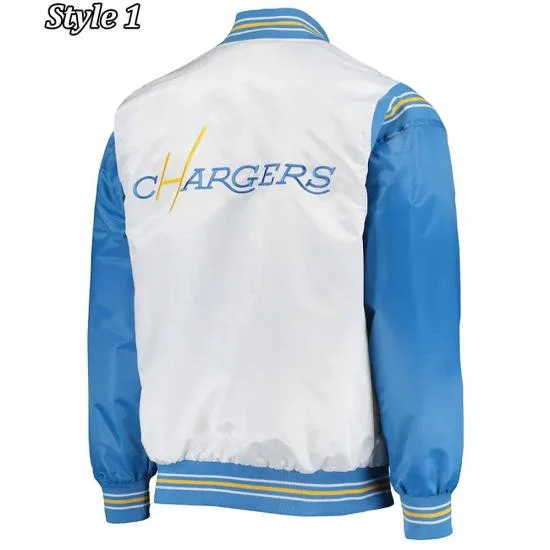 LA Chargers Renegade Throwback White & Powder Blue Varsity Satin Jacket