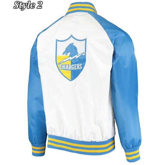 LA Chargers Renegade Throwback White & Powder Blue Varsity Satin Jacket