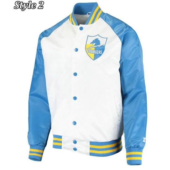 LA Chargers Renegade Throwback White & Powder Blue Varsity Satin Jacket