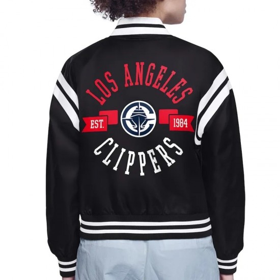 LA Clippers Printed Logo Varsity Satin Jacket LA Clippers Printed Logo Varsity Satin Jacket