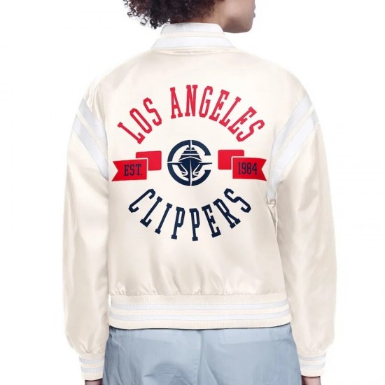 LA Clippers Printed Logo Varsity Satin Jacket LA Clippers Printed Logo Varsity Satin Jacket