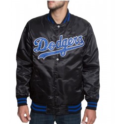 LA Dodgers Black Blue Patches Satin Jacket