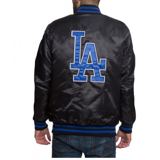 LA Dodgers Black Blue Patches Satin Jacket